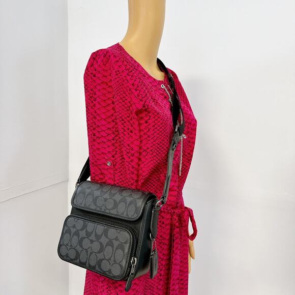 Coach Handbags - Coach C9870 Sullivan Flap Crossbody In Signature Canvas IN Black Charcoal